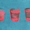 Three Cups
Branded handmade paper, linen on cotton. 
18"h x 24"w. 
2015
