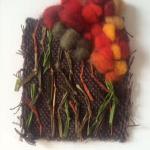 Fall Foliage
Cotton, acrylic, raffia, wool.  7" x 5".  2016